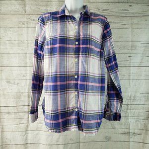 Old Navy‎ Womens The Classic Shirt Sz Medium Pink Blue Plaid Button Front